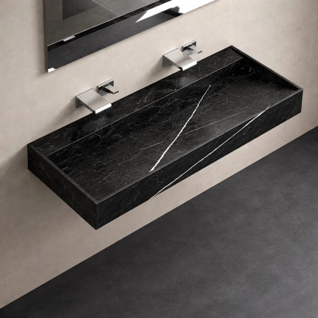 Lavabo consolle sospeso modello freya in artificial stone nero e bianco venato *** finitura- nero, confezione 1