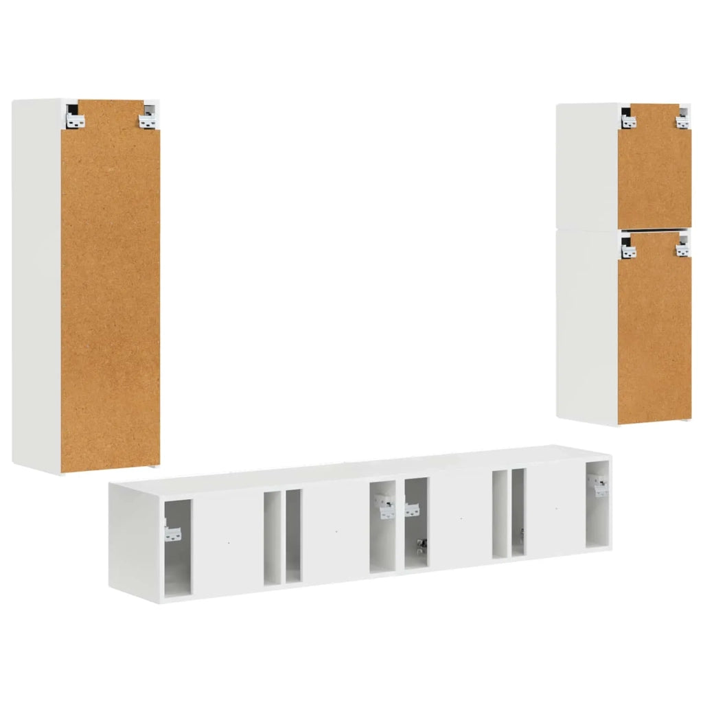 Set mobile TV 4 pz | Armadietto TV | Mobile Porta TV Bianco Lucido Legno multistrato