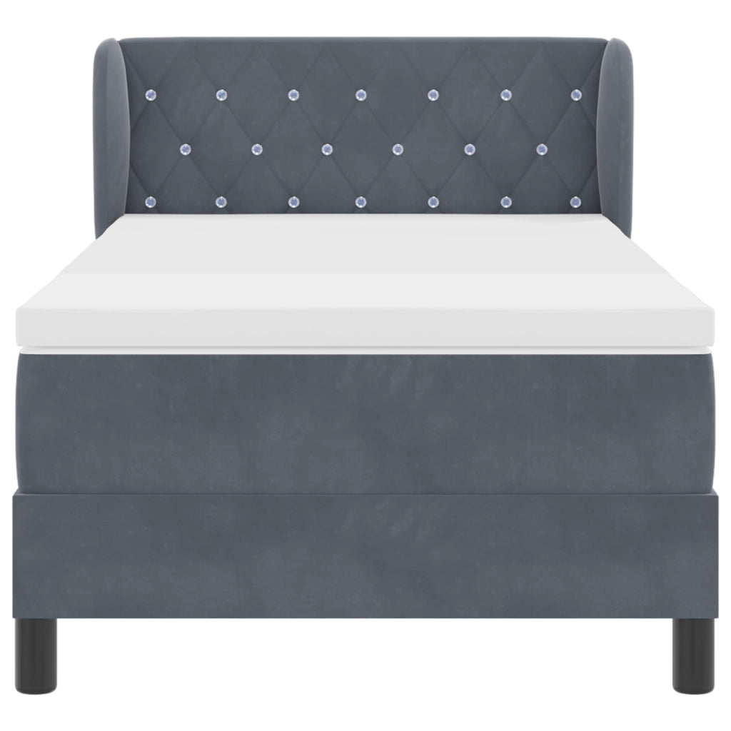 Letto a molle con Materasso in Grigio Scuro, 100x200 cm, Velluto
