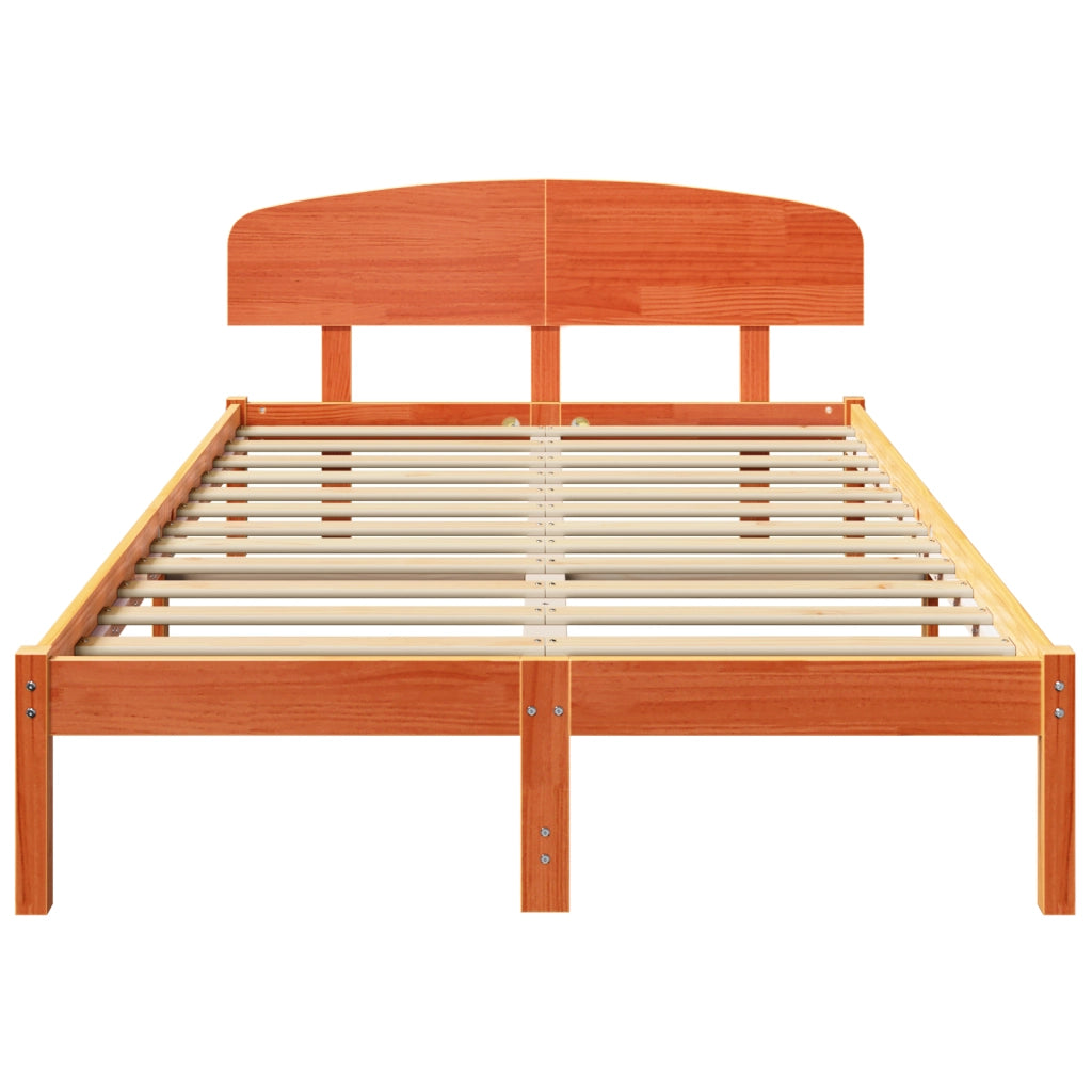Struttura Letto Marrone Cerato 140x190 cm Legno Massello di Pino