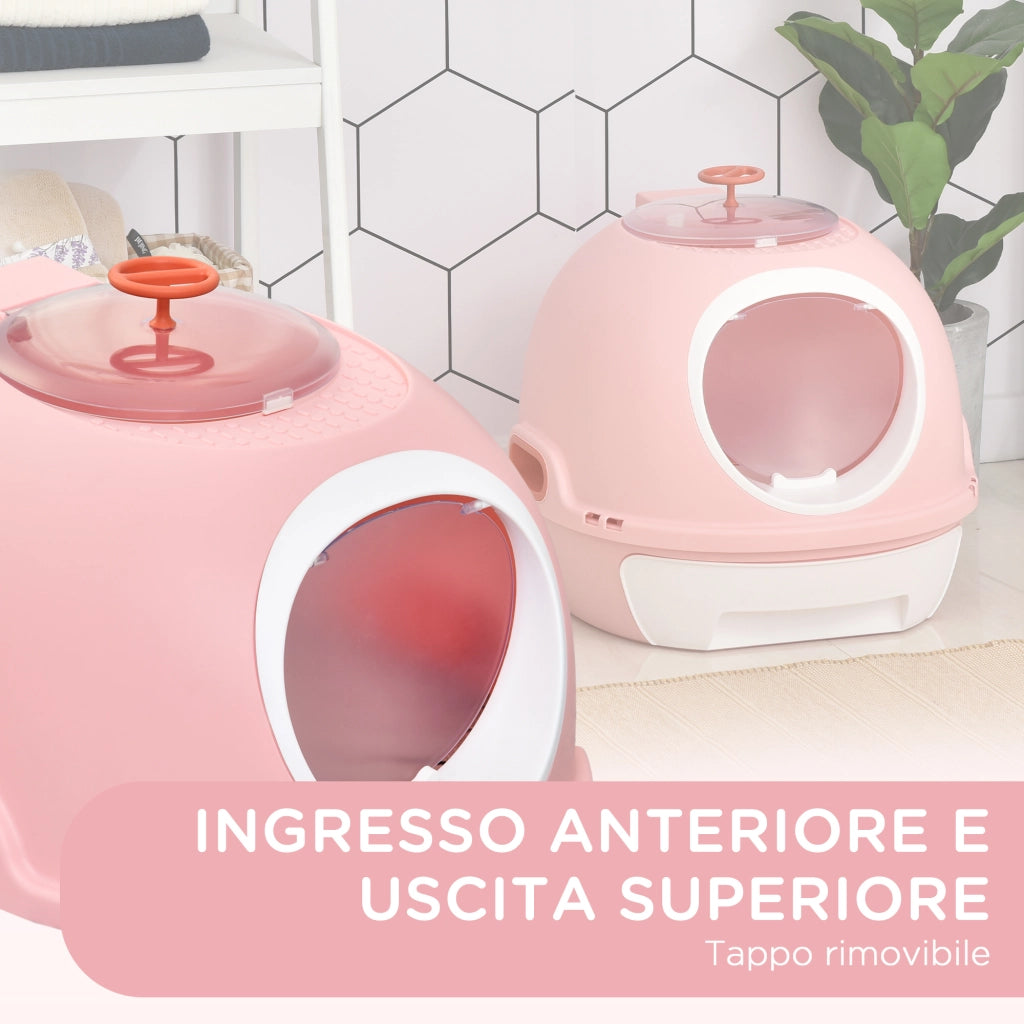 Lettiera per Gatti Chiusa con Vassoio Estraibile e 2 Ingressi ¨C Zephmum ¨C 47x55x44 cm, Rosa
