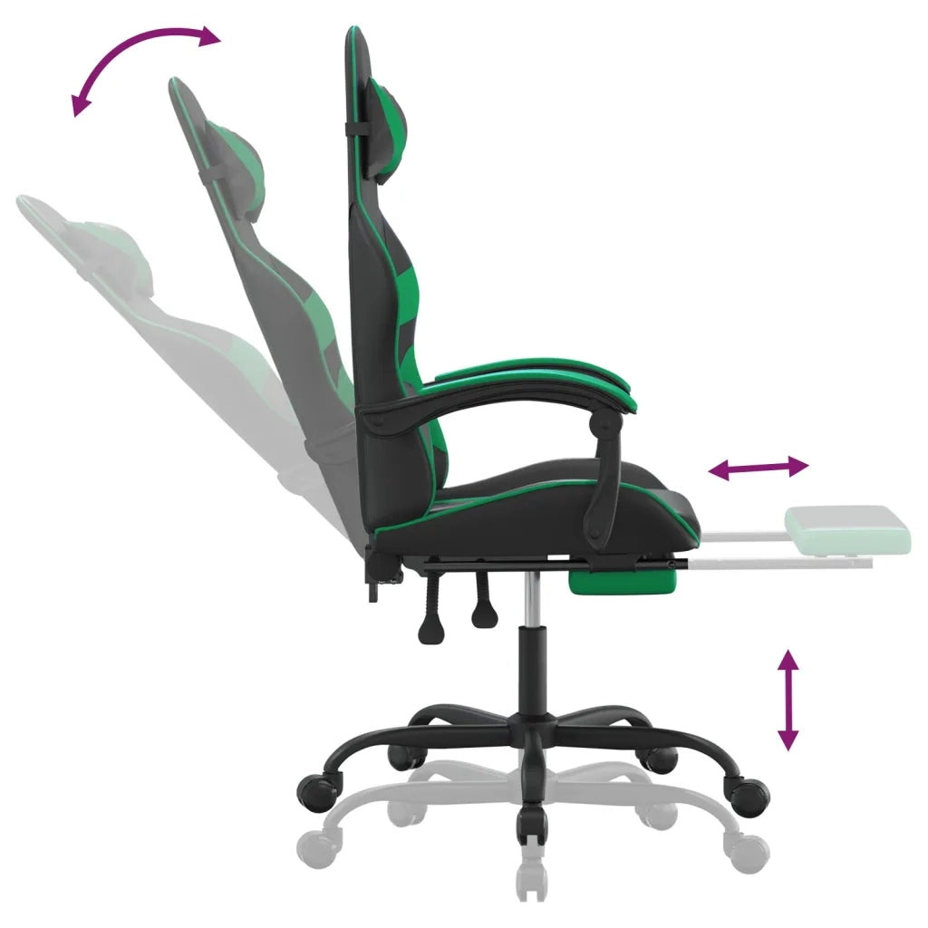 Sedia da Gaming | Sedia da e-sports con Poggiapiedi Nero e Verde in Similpelle