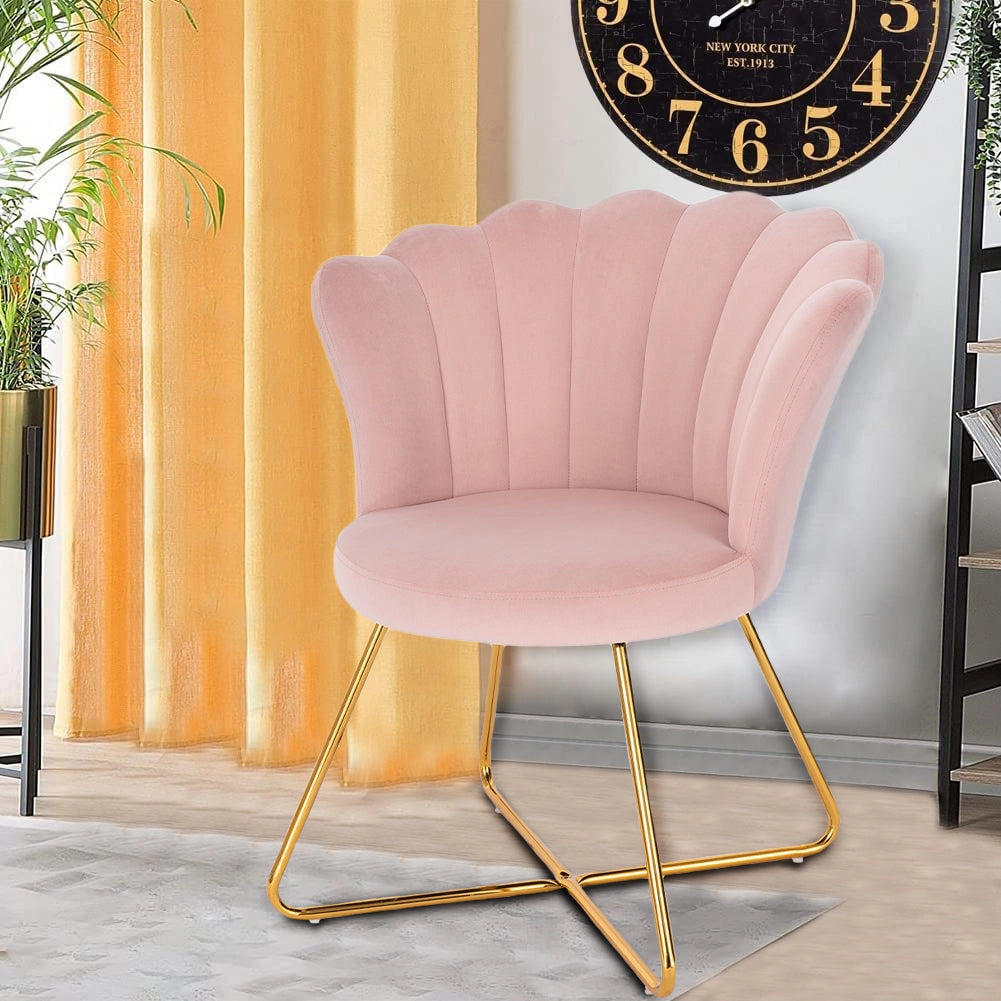 Sedia Relax con Schienale e Seduta in Velluto Rosa Struttura Metallo