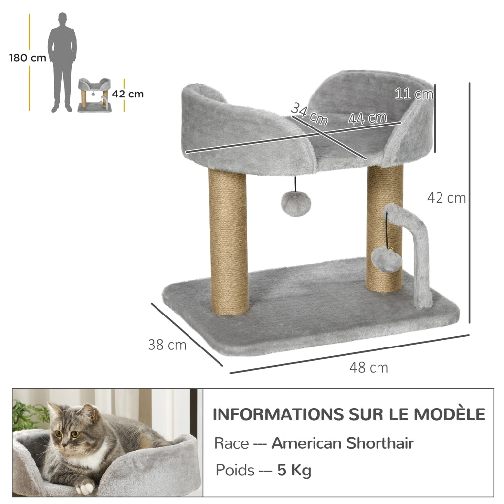 Tiragraffi per gatti con giochi e piattaforma ¨C Xylo ¨C grigio 48x38x42 cm