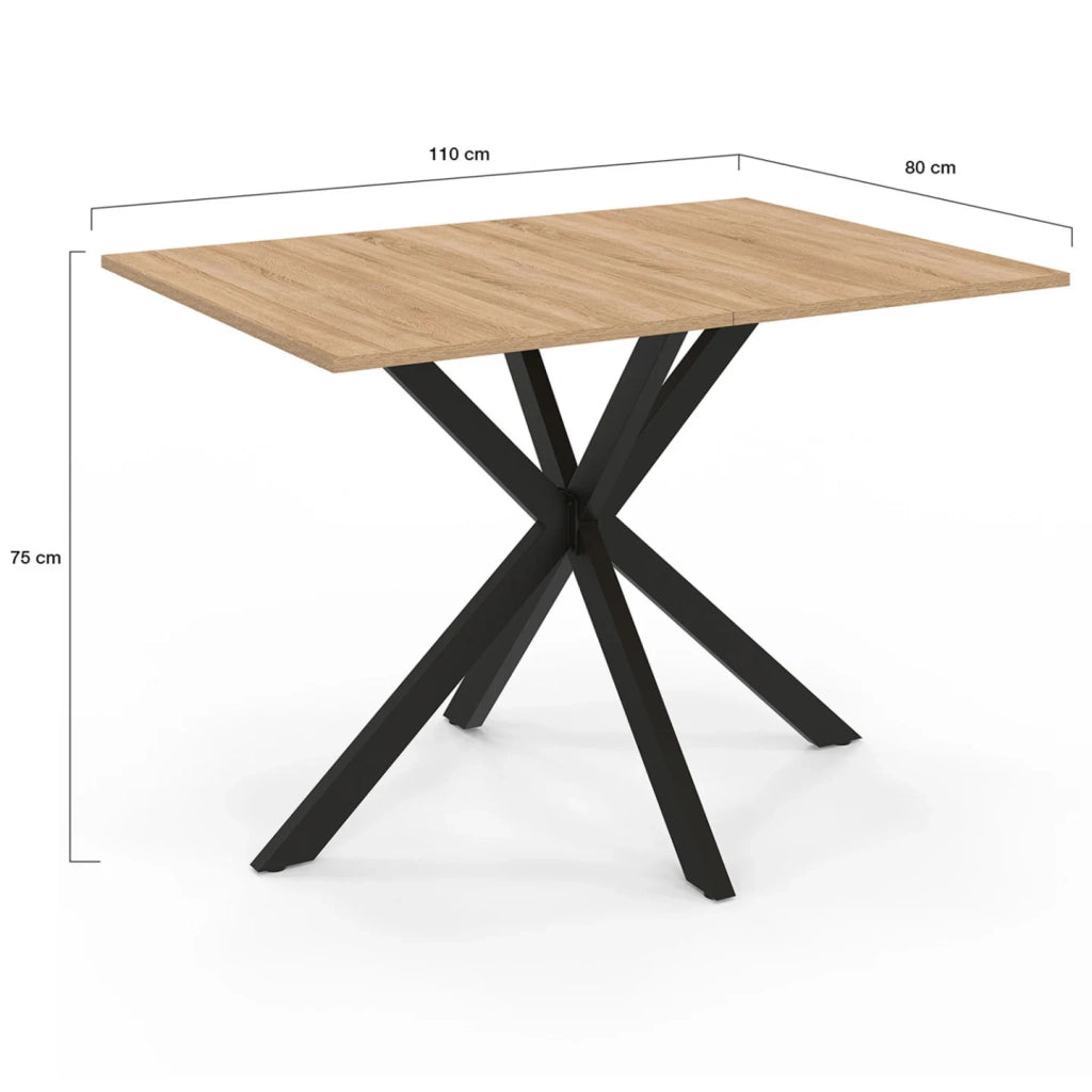 IDMarket - ALIX Mesa de comedor para 4 personas con patas de madera y araña negra 110 cm