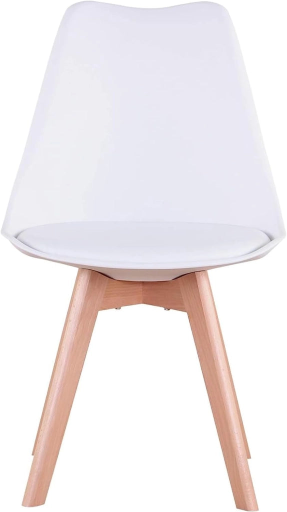 GrandCA HOME Set di 4 Sedie da Pranzo con Gamba in Faggio Massello, Design Retrò, Sedia Imbottita, Sedia da Cucina, in Legno,Bianco