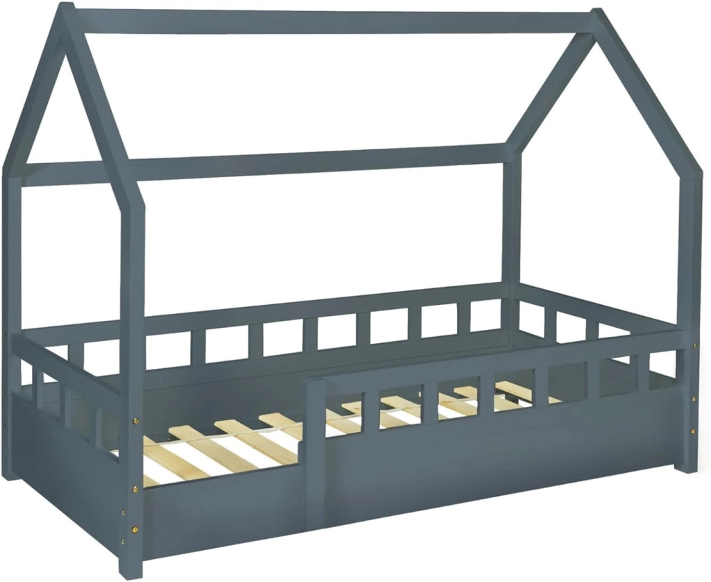 Letto a capanna per bambini 80 x 160 CM NEREE grigio con struttura letta e sponde