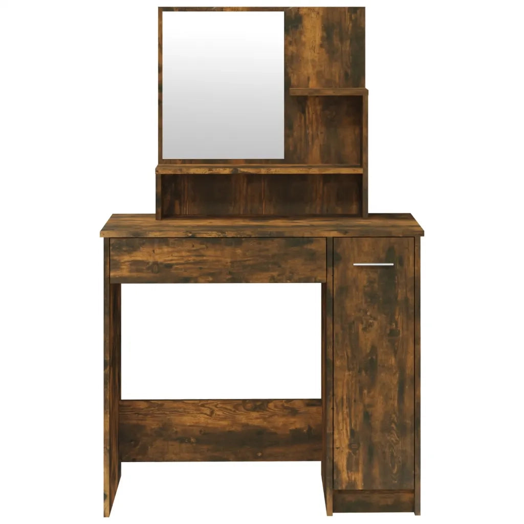Toeletta | Tavolo da Trucco con Specchio Rovere Fumo 86,5x35x136 cm