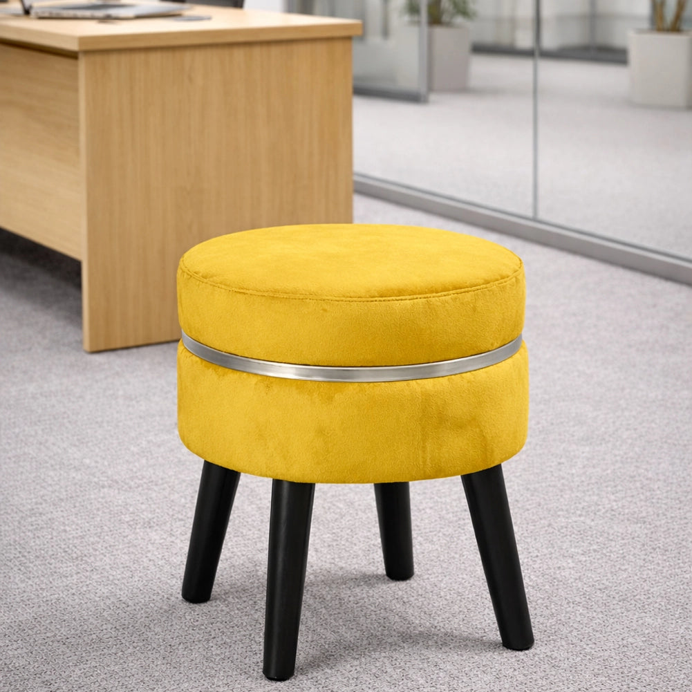 Pouf Sgabello Rotondo Mostarda Design Moderno Poggiapiedi con Rivestimento in Velluto