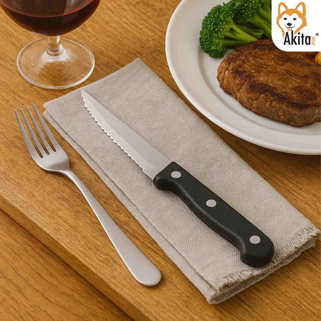 AkitaInk Set 6 Coltelli Bistecca Classic Acciaio Inox 11cm