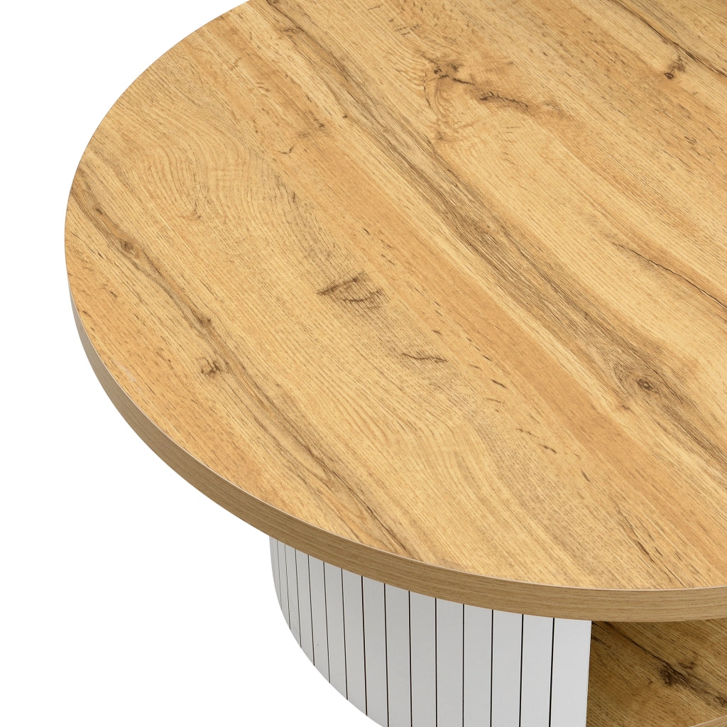 TAVOLINO da salotto rotondo set 2 pezzi 75x75x50+45x45x35 cm MDF naturale