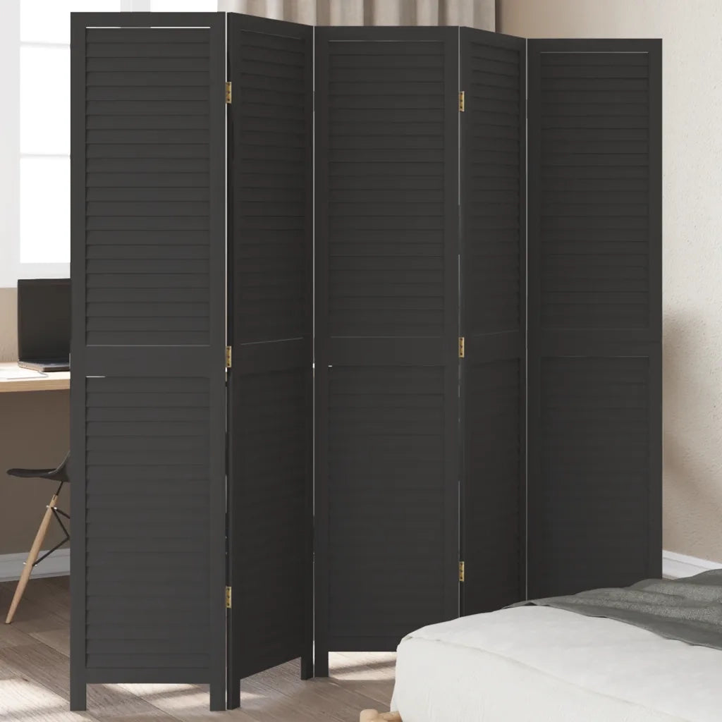 Divisorio Ambienti | Divider per stanze | Paravento 5 Pannelli Nero Legno Massello di Paulownia