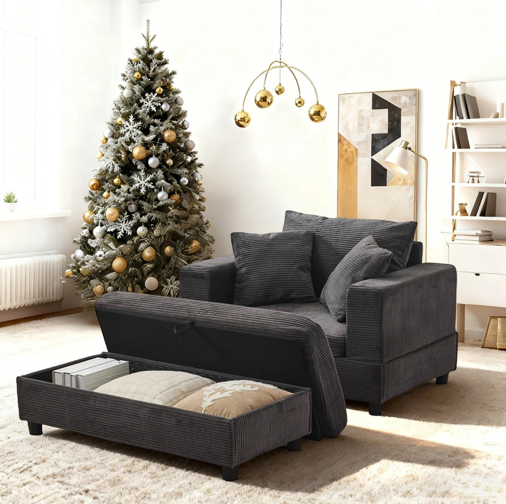 Divano lounge con vano contenitore in metallo e legno grigio