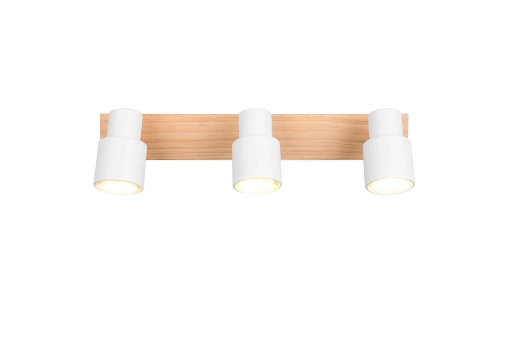 Barra 3 spots, metallo e legno, bianco, L 45 cm, Pierre