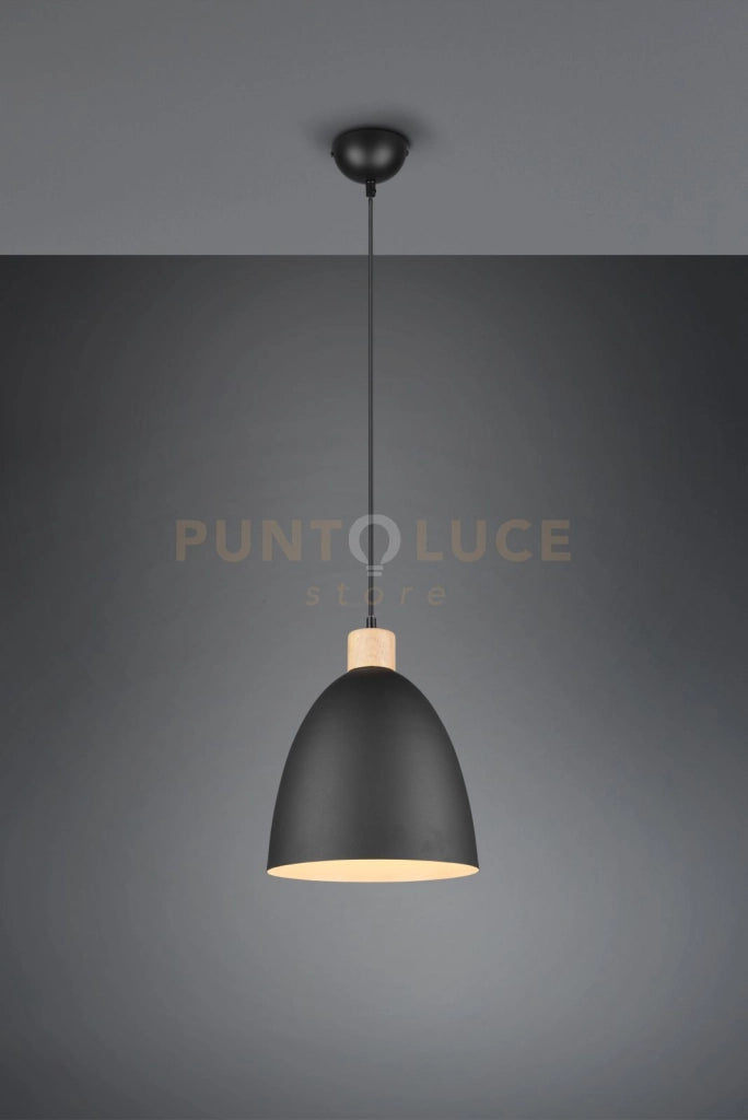 JAGGER SOSPENSIONE CONO METALLO NERO E LEGNO D.25CM 1 LUCE ATTACCO E27