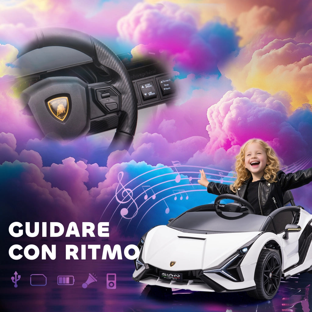 Macchina Elettrica per Bambini 3-5 Anni Lamborghini 12V con Telecomando e Velocit¨¤ 3-5km/h. Bianco