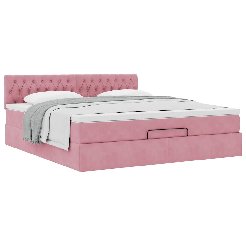 Struttura Letto Pouf con Materasso Rosa 180x200 cm in Velluto 3311866