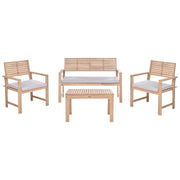 Set da giardino grigio in legno di acacia certificato con tessuto 4 posti con tavolino divano 2 sedie resistenti all'acqua e ai raggi UV