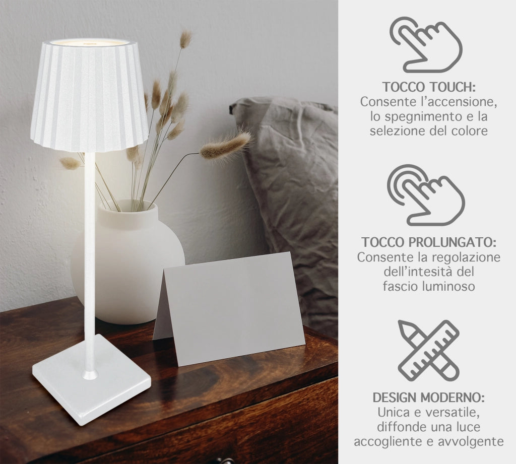 Coppia Di Lampada Da Tavolo LED Set 2 Pezzi Design Moderno Senza Fili Ricaricabile Controllo Touch Selezione Colore Intensità Dimmerabile Altezza Regolabile Con Adattatore Per Bottiglia 3000/4500/600K  2Pz-Atmoshpere-Bianco
