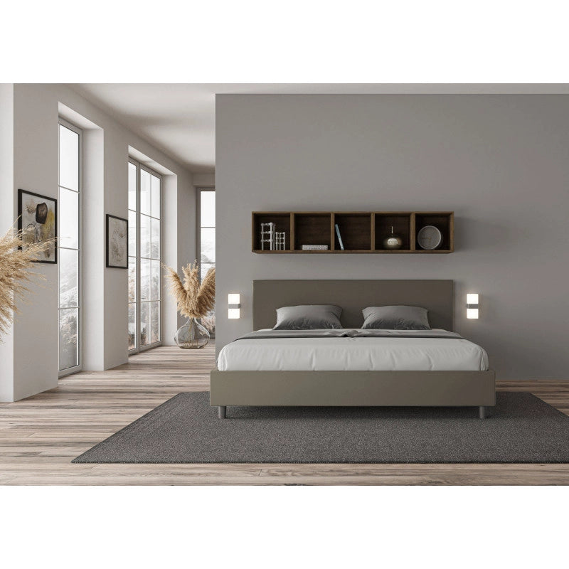 Letto imbottito Matrimoniale 200x200 cm Adele - Similpelle,Cappuccino,Con rete
