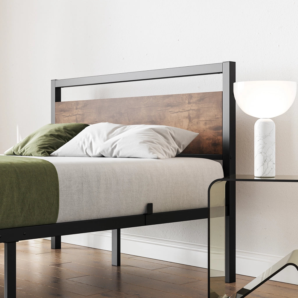LETTO 140x200 cm in MDF e metallo marrone antico con rete a doghe e spazio sottoletto