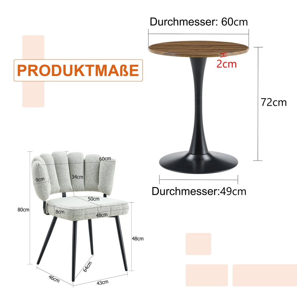 Set Tavolo Rotondo e Sedie da Pranzo ¨C Xylo ¨C Piano MDF, Gambe Metallo Nero, Tessuto Grigio Chiaro