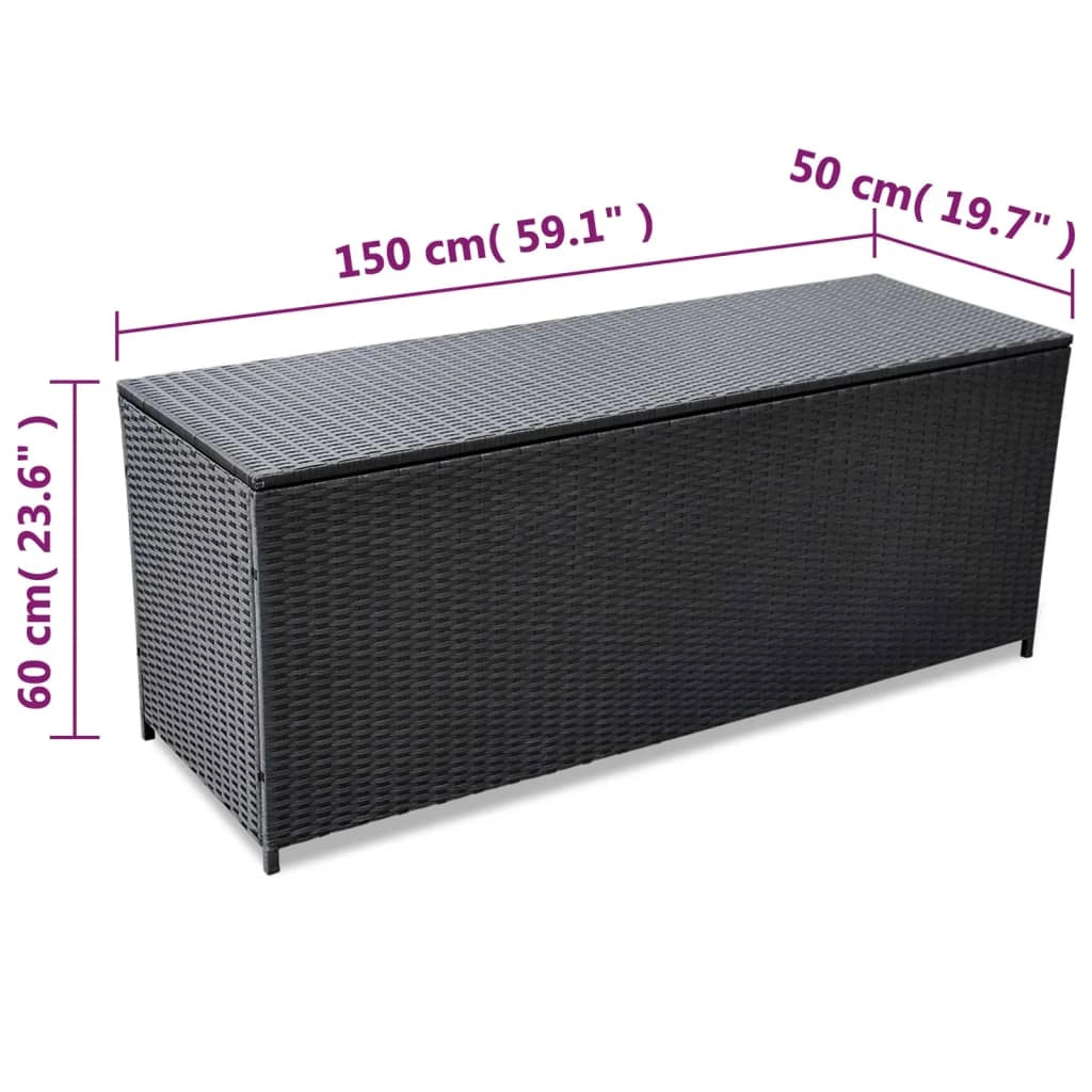 Contenitore/box da giardino 150 x 50 x 60 cm resina intrecciata nera 02_0013114