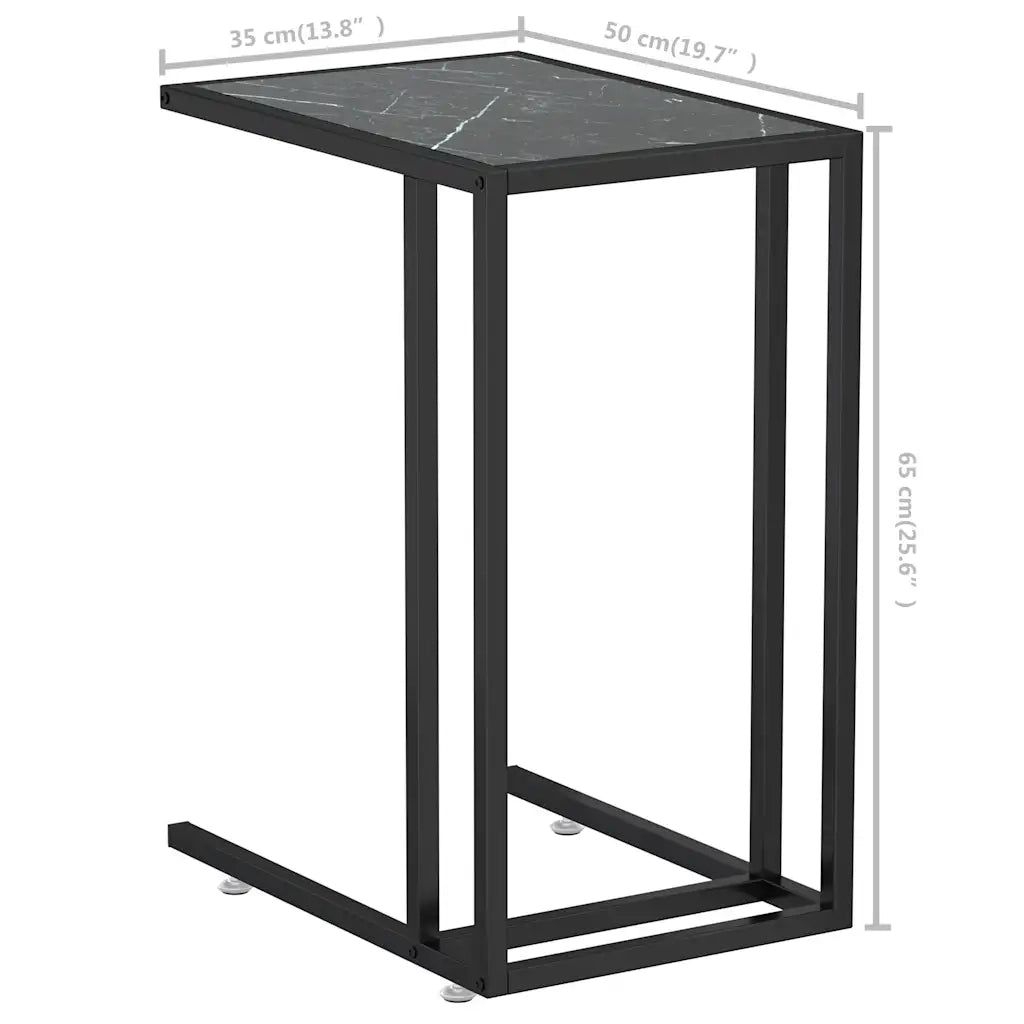 Tavolino | Tavolo laterale per Computer Marmo Nero 50x35x65 cm Vetro Temperato