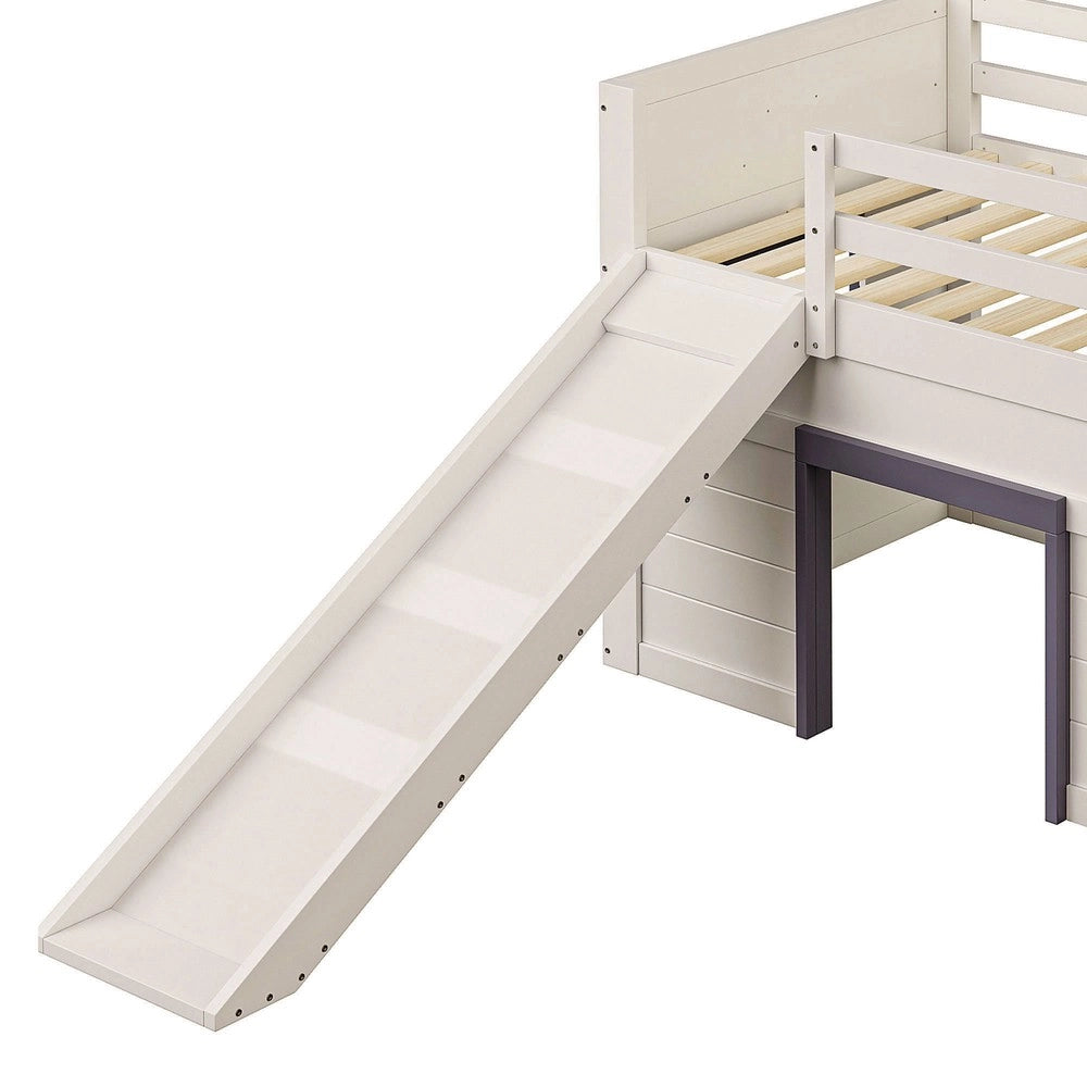 Letto a Soppalco Basso con Scivolo, Cassetti e Porte ¨C MINIMAL ¨C 90x200, Crema