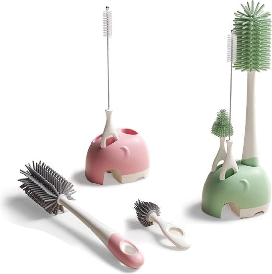 Borsetti per bambini in silicone per pulire le bottiglie, set di spazzole per pulire il beccuccio con supporto di appoggio, spazzole per pulire i cucchiai resistenti alle abrasioni