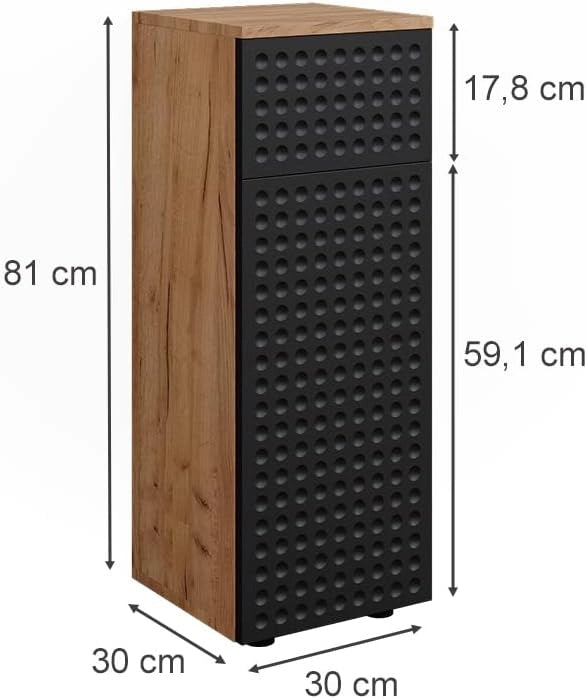 Mobile midi Irma, Antracite puntinato, 30 x 81 cm con 1 cassetto, 2 scomparti, bagno, per la conservazione in bagno, abbinabile alla serie Irma