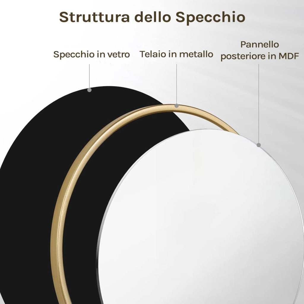Specchio da Parete, Specchio Trucco,Cornice in Metallo Antiruggine, Decorativo per Bagno con Immagine Nitida, Ideale per Trucco e Arredamento Moderno, Specchio Bagno, Rotondo Nero 71cm