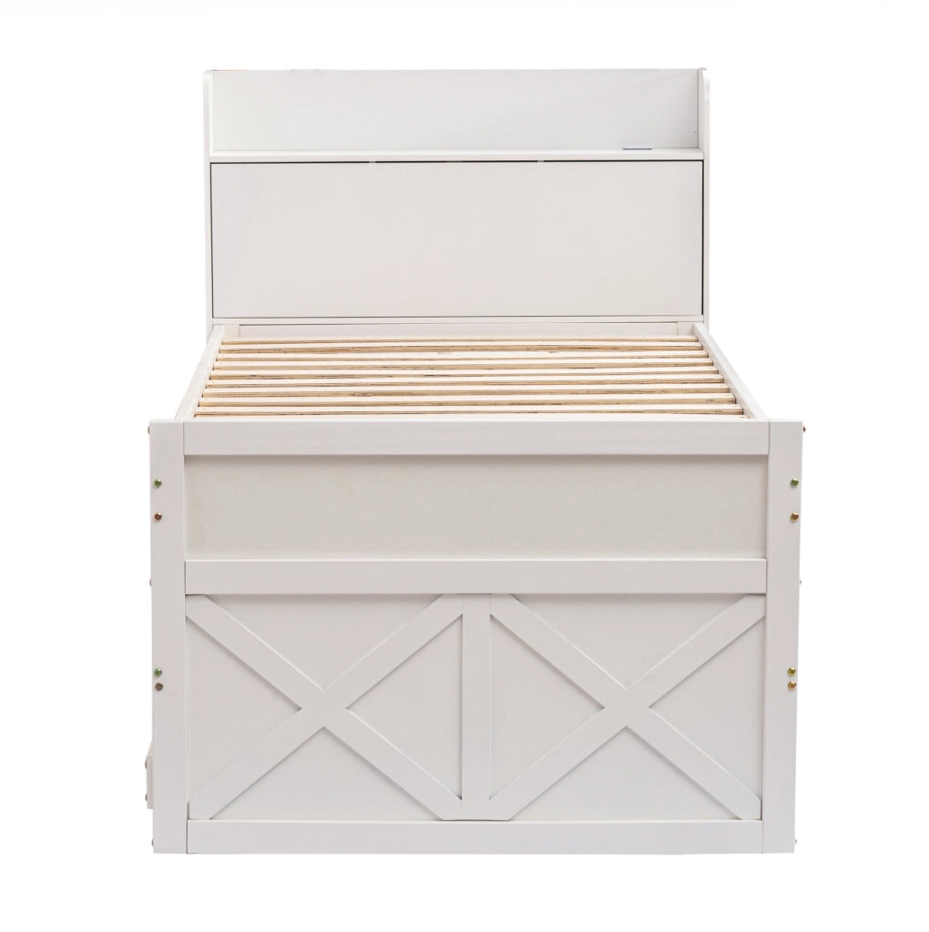 Letto 90x190 cm con letto estraibile; cassetti e USB in legno