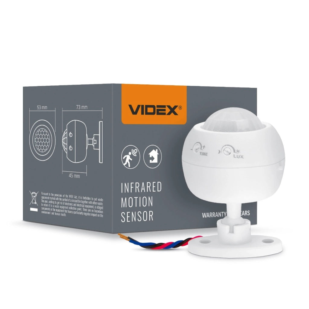 Sensore PIR movimento/lux Videx 1200W IP20 bianco 360°