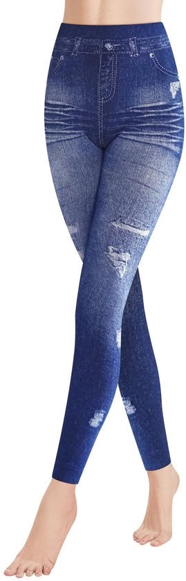 Pantaloni Termici con Aspetto di Jeans Alta Cintura