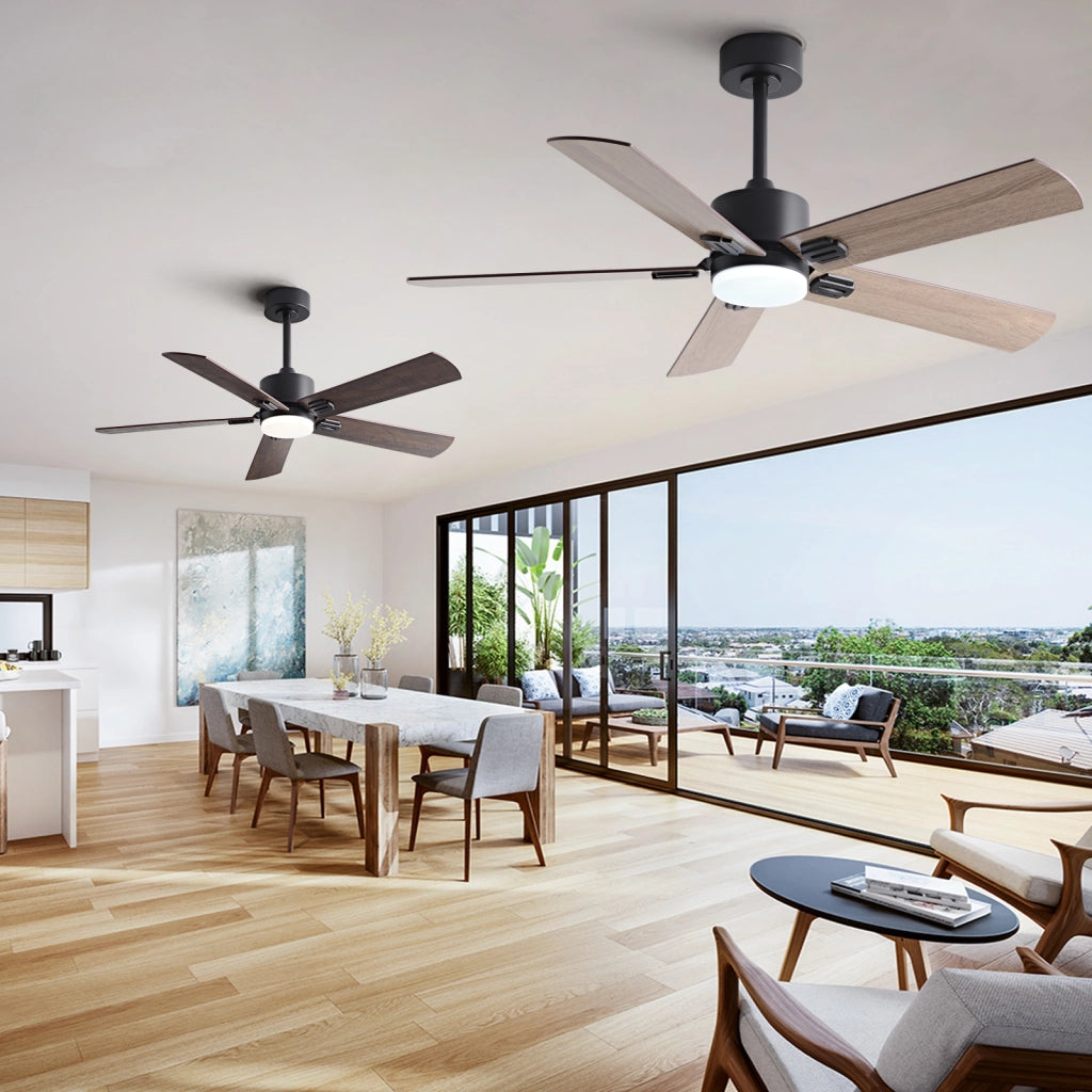 Ventilatore da soffitto 42 pollici con luce, nero moderno con telecomando, stile rustico, doppia finitura pale, motore potente