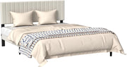 Telaio letto 160 x 200 cm, in metallo con testiera in velluto e rete a doghe, letto per ragazzi, letto matrimoniale, camera degli ospiti, beige