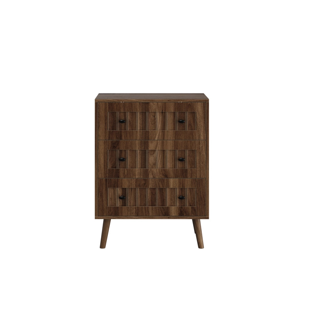 Cassettiera a 3 cassetti 60x40x79 cm in MDF effetto noce con maniglie nere
