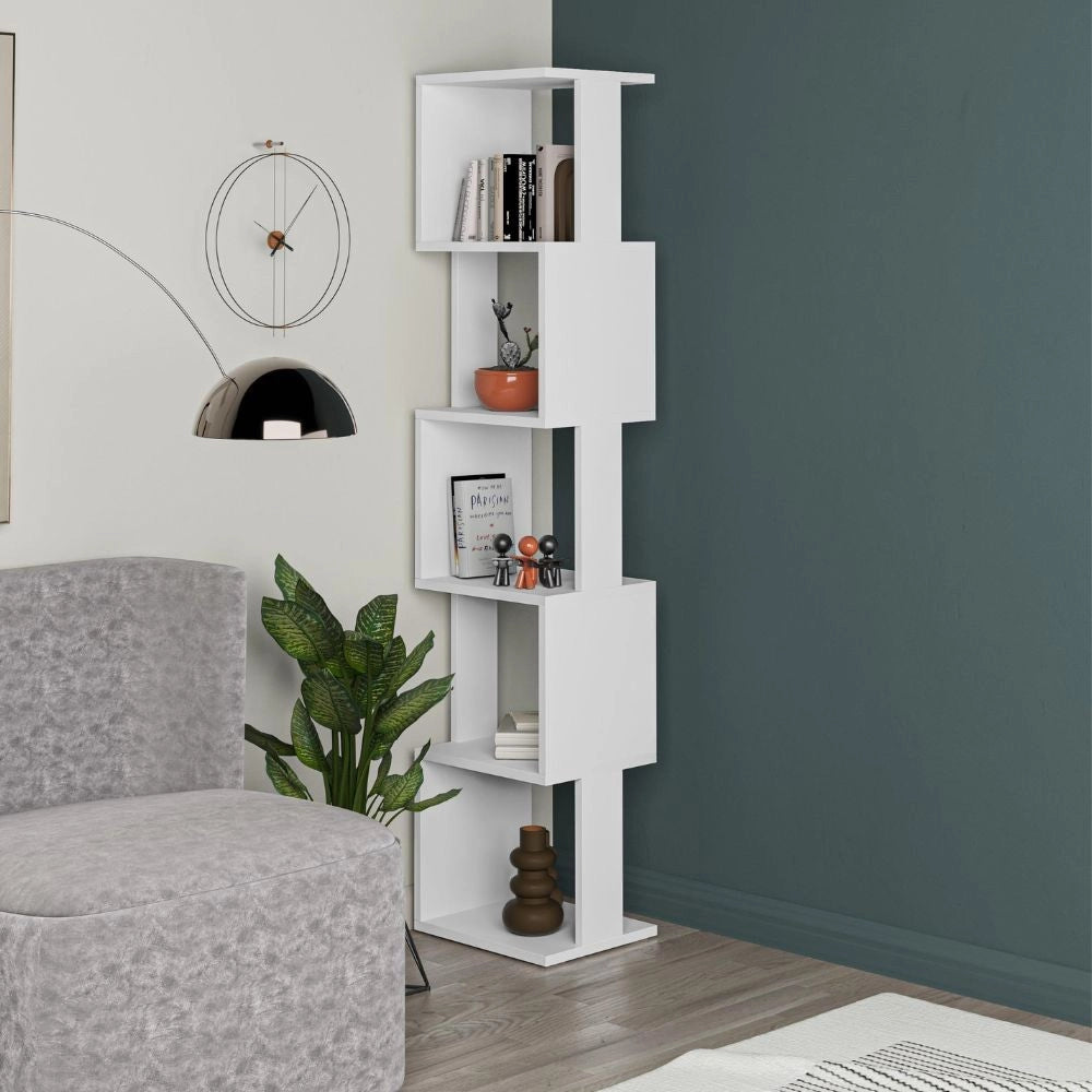 Libreria a cubo Piri bianca con 5 Ripiani 35x30x161H – Design geometrico e funzionalità