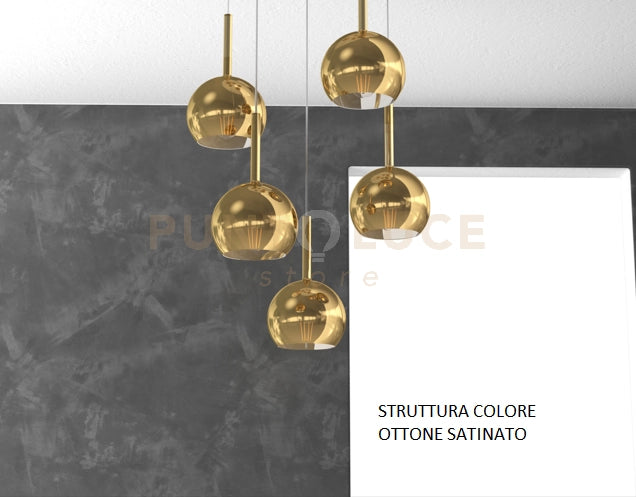 SOSP. OTTONE SAT. RETTANGOLARE 5 LUCI VETRI TUTTI PICCOLO ORO 1155OS-S5 RP-OR