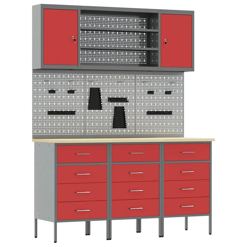 Mobile da lavoro 7 pcs Rosso Legno ingegnerizzato e acciaio 3321437
