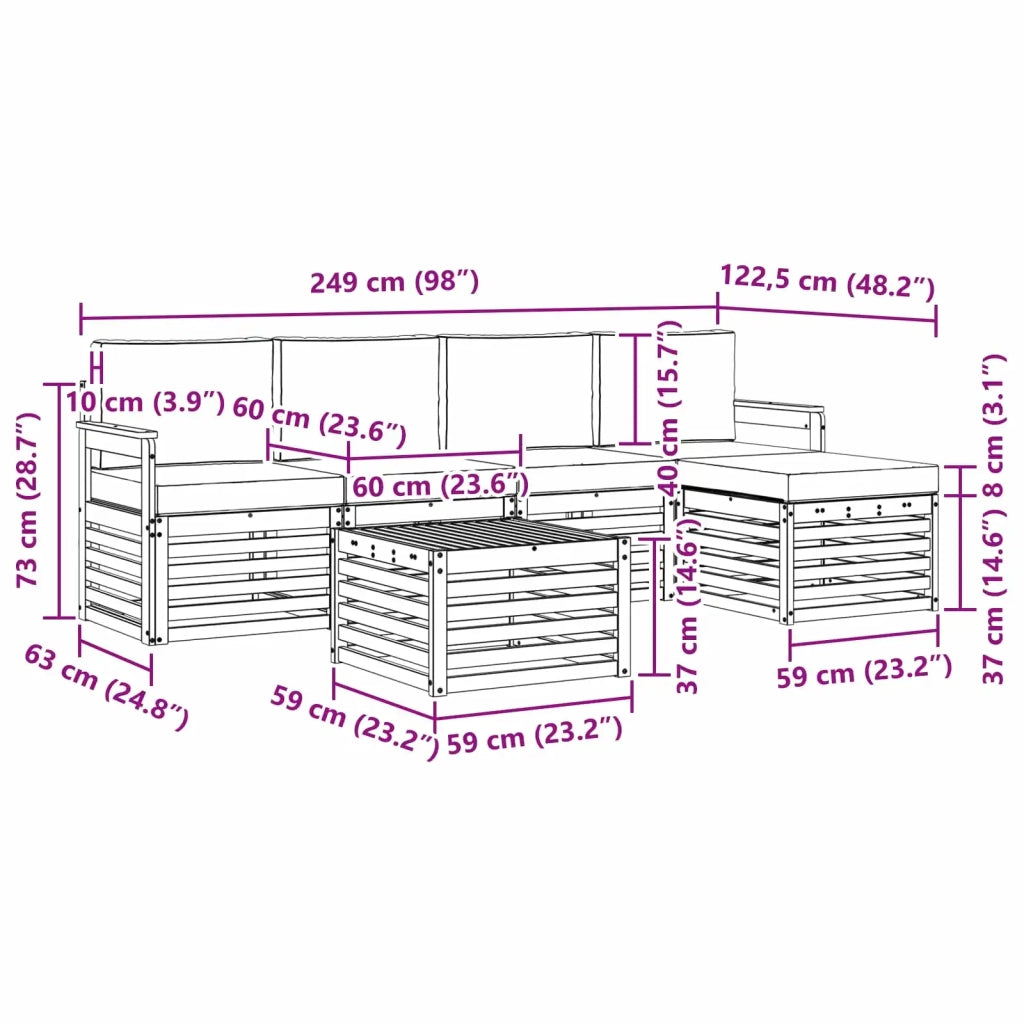 Set di divani da esterno con cuscino 6 pcs Naturale e Beige 3374678