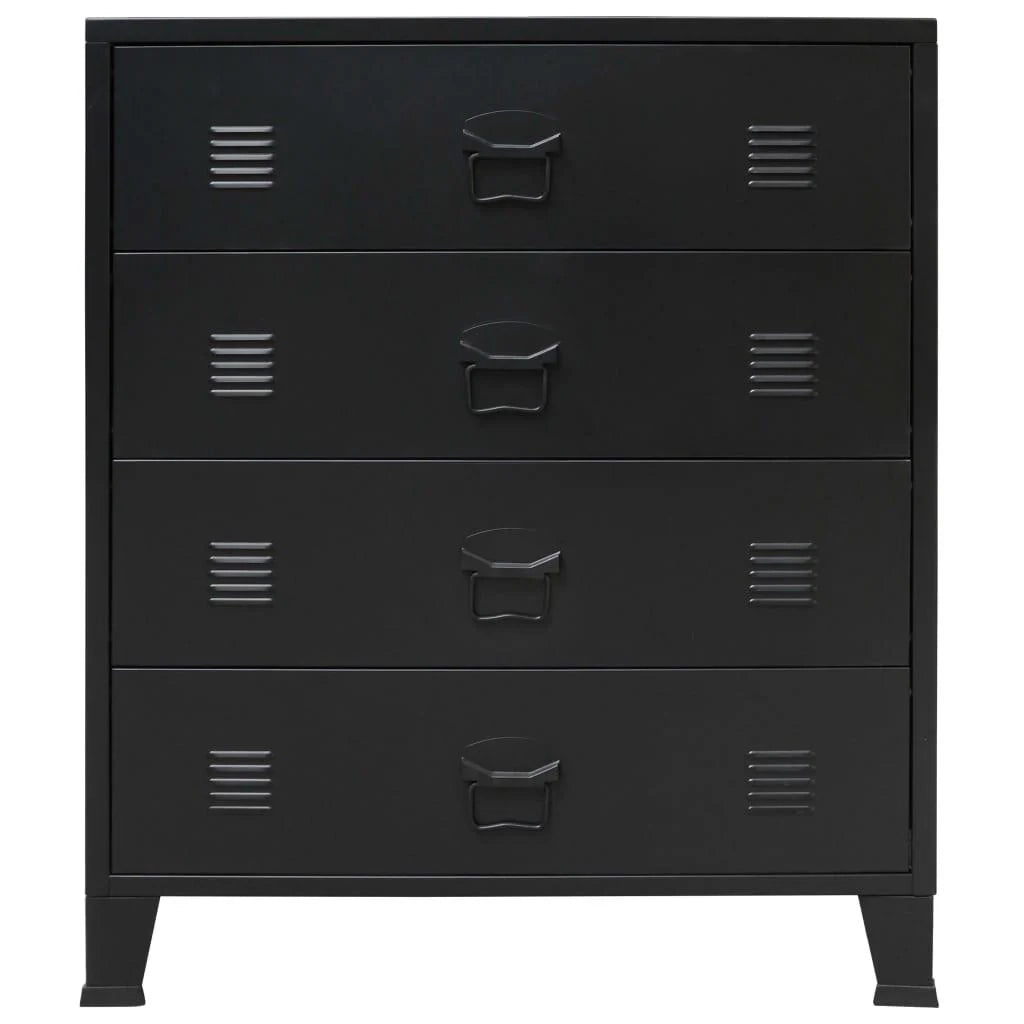 Credenza/mobiletto/consolle/mobile contenitore in metallo in stile industriale con cassetti 93 cm nero 4402223