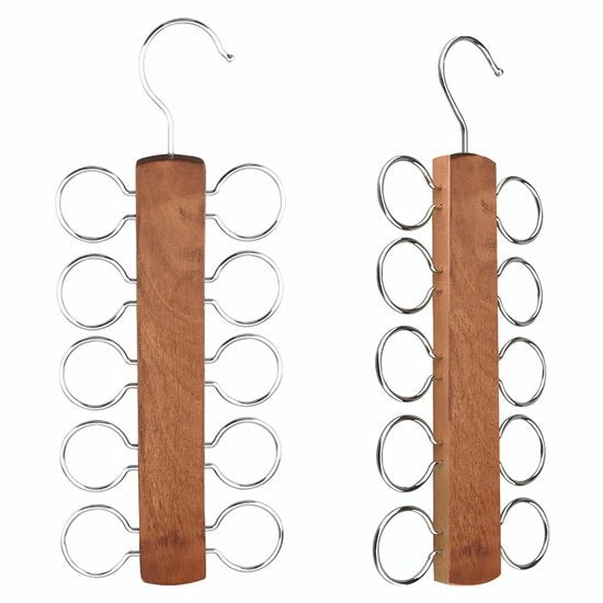 Supporto per Sciarpe in Legno Massivo - Stabilizzatore per Cravatte - Supporto per Cinture - Appeso con 10 Lacci - Organizzatore di Accessori - Dimensioni 11,7"/5,1" - Supporto per Accessori
