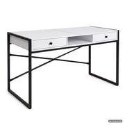 Scrivania industriale per computer Bianca ELONIS 123 cm 2 cassetti 1 ripiano gambe nere