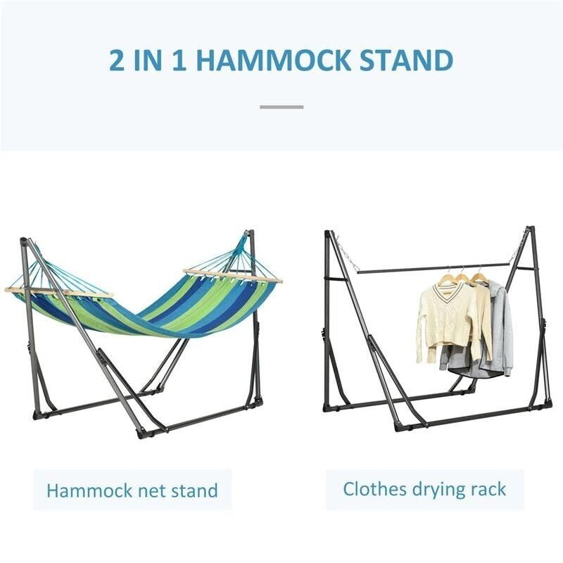SUPPORTO CON AMACA AUTOPORTANTE PIEGHEVOLE IN COTONE E ACCIAIO, 270X100X94CM
