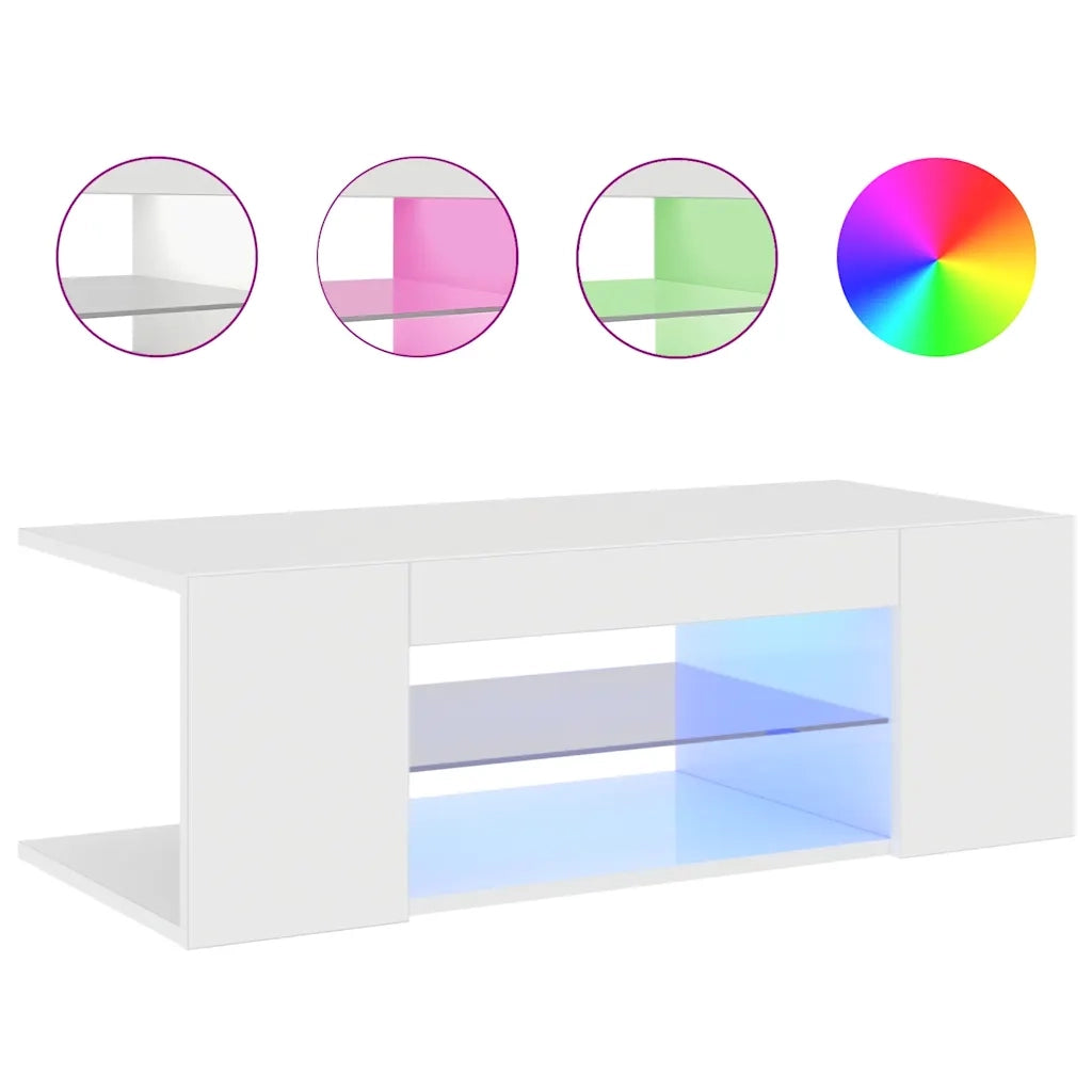 Mobile Porta TV con Luci LED Bianco Lucido 90x39x30 cm