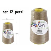 Trade Shop - Set 12 Pz Filati A Cono Filo Poliestere Cucito 3000y 40s/2 Beige Gomitolo Cotone -