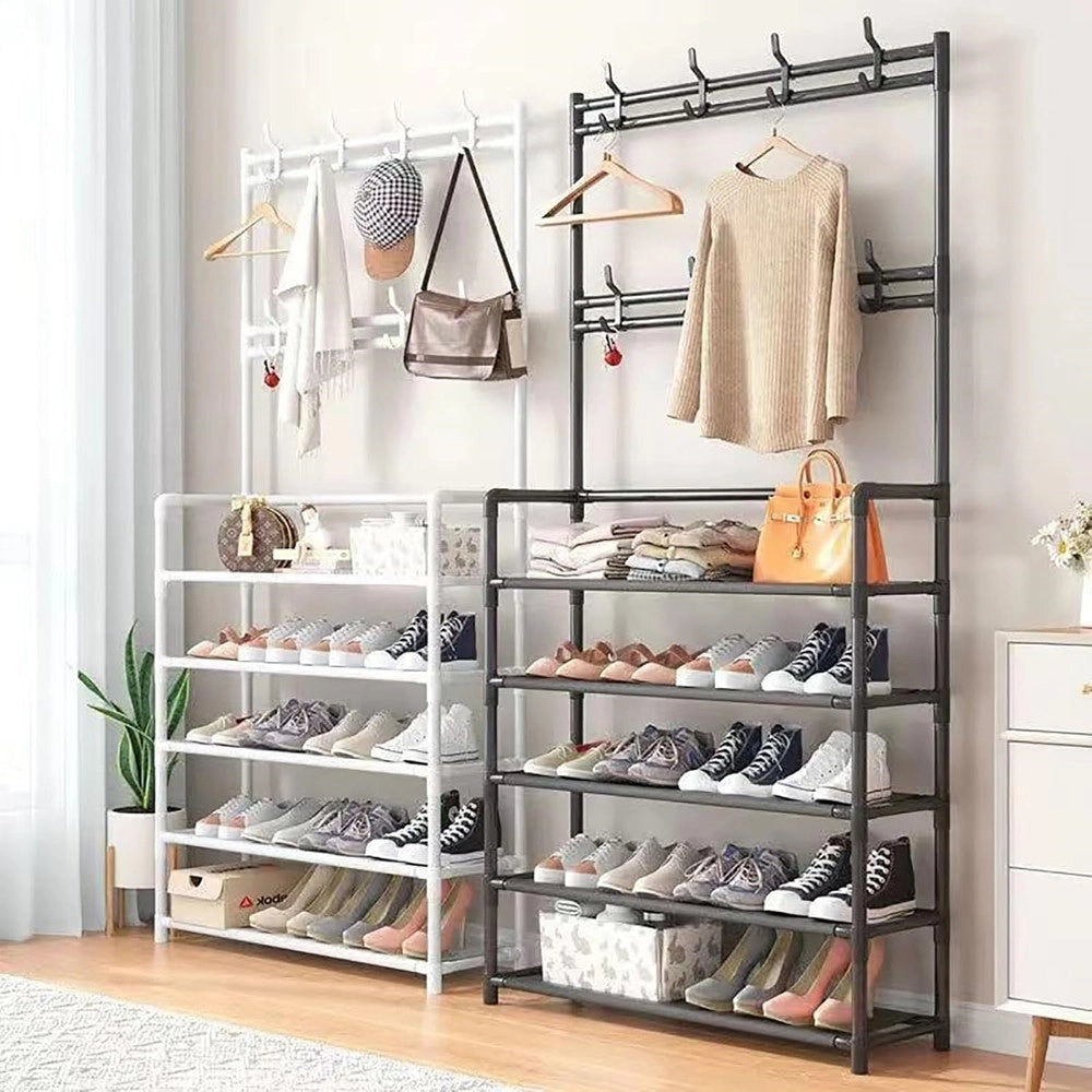 Trade Shop - Scarpiera Cappelliera Da Terra Casa Appendiabiti 3 In 1 Panca Scarpe Con 8 Ganci -