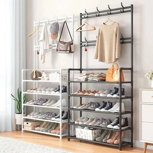 Trade Shop - Scarpiera Cappelliera Da Terra Casa Appendiabiti 3 In 1 Panca Scarpe Con 8 Ganci -